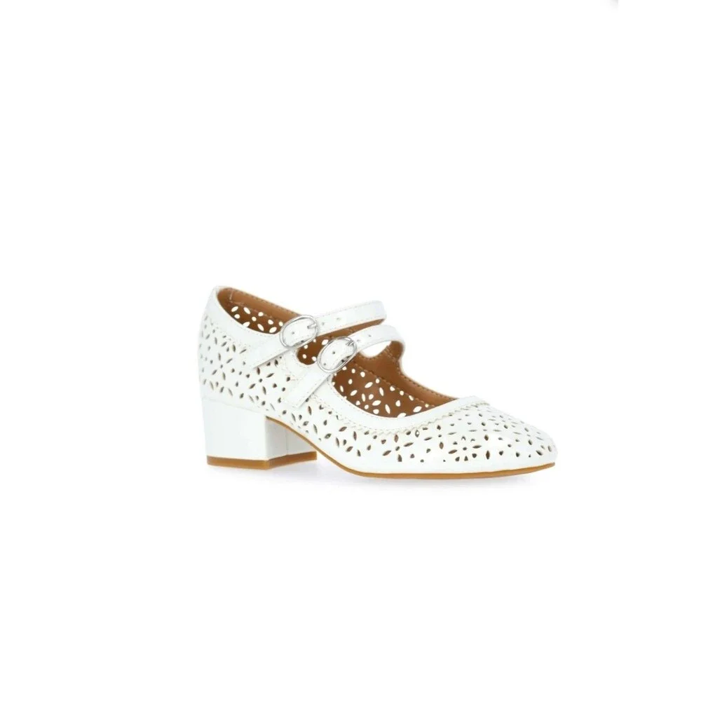 Wonder Nation Double Strap Dress Shoes Block Heels White Cutout Girls 4 NWT